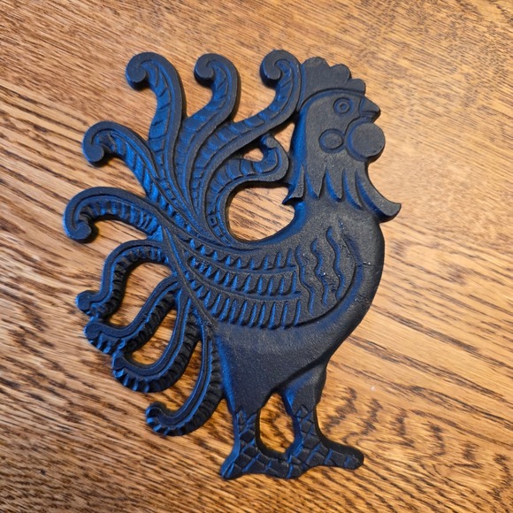 Wilton Vintage Cast Iron Rooster Trivet Black Farmhouse Kitchen Wall Decor - Picture 6 of 7